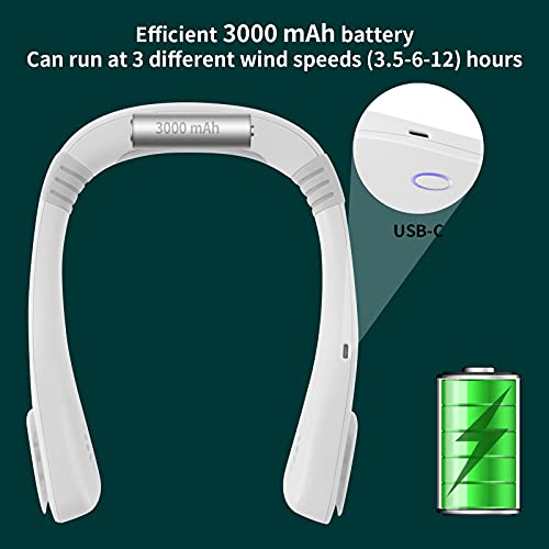 Dafansu Portable Neck Fan, Small Rechargeable Bladeless Personal Fan, Wearable air conditioner, 3000mAh Battery, With Strong Wind, and Low Noise, Headphone Design, 3 Speeds Adjustable (White) | The Storepaperoomates Retail Market - Fast Affordable Shopping
