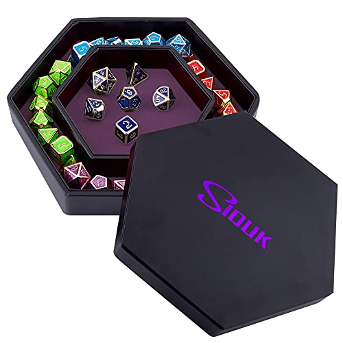SIQUK Dice Tray with Lid Hexagon Dice Rolling Tray Dice Holder for Dice Games Like RPG, DND and Other Table Games, Purple