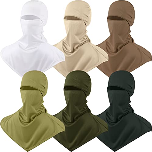 6 Pieces Balaclava Face Mask Cover Breathable Silk Long Neck Covers for Men Women Outdoor Sports UV Sun Protection (White, Beige, Khaki, Army Green, Dark Green, Green)
