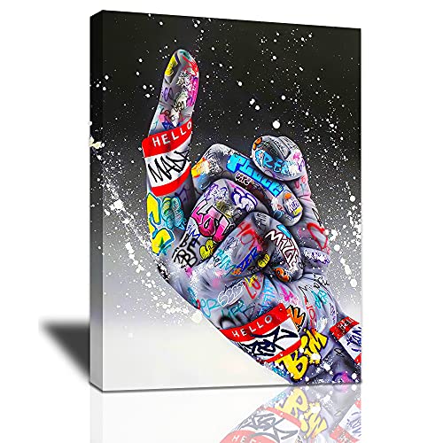 UAI HOME Banksy Canvas Wall Art, Abstract Graffiti Street Pop Art Large Solid Wooden Wall Décor, Colorful Painting Framed Artwork for Living Room, Giclee Print Poster 24×16 inch Ready to Hang