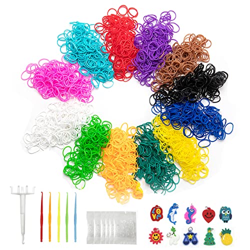 5500+ Loom Bracelet Making Kit Set, 12 Solid Colors Loom Rubber Bands with Premium Quality Accessories,Including Multifunction Crochet Loom and Manual