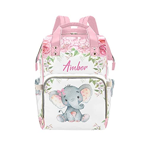 Pink Floral Rose Elephant Diaper Bags Backpack Personalized Baby Bag Nursing Nappy Bag Travel Tote Bag Gifts