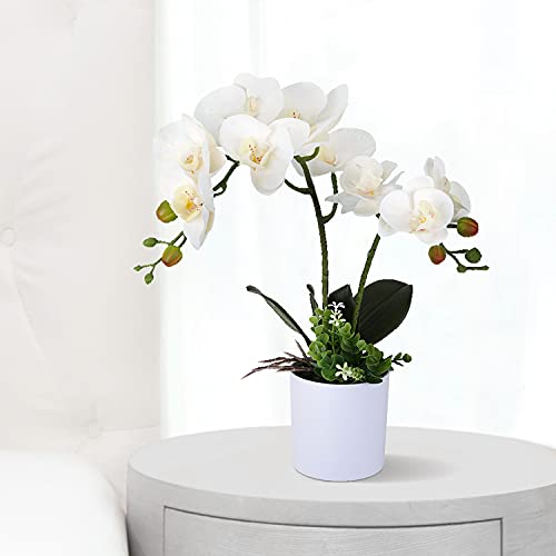 LIVILAN White Orchid Artificial Flowers Faux Orchid Plant Faux Orchid Arrangement for Table Shelf Bathroom Home Decor Indoor Table Centerpiece