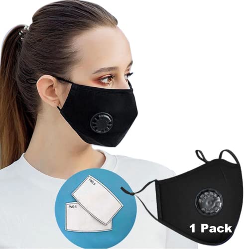 Cozzi Crafts 3 Layer Face Mask with Vent – Easy Breathing Face Mask with Filter, Nose Wire for Anti Fog Glasses, 2 Carbon Filters, Black