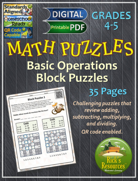 Math Puzzles Basic Operations Block Puzzles Print and Digital Versions