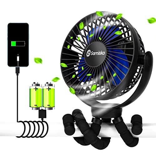 Mini Handheld Personal Portable Fan – Used as Power Bank, Mini Cooling Small Bed Fan, USB Rechargeable, Battery Operated Fan With Flexible Tripod, Fans Clip-On Baby Stroller/Car Seat/Bike(Black)