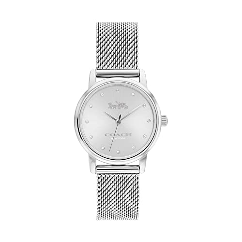 Coach Grand Silver Stainless Steel Mesh Band Silver Glitz Dial Watch
