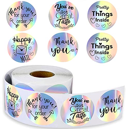 BingXin Rainbow Holo Thank You Stickers-500 Pieces 1.5inch Rainbow Thank You Label Stickers-Thank You for Supporting My Small Business Stickers for Business Shop Wrapping Supplies, Blue,rainbow