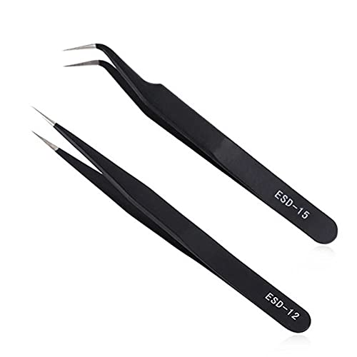2pcs Straight and Curved Pointed Tweezers for Eyelash Extension – Nail Sticker Rhinestones Gems Picker – Stainless Steel Precision Tweezers
