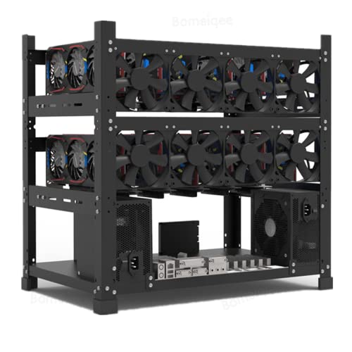 Mining Rig Frame for 12GPU, Steel Open Air Miner Mining Frame Rig Case, Support to Dual Power Supply for Crypto Coin Currency Bitcoin ETH ETC ZEC Mining Tools – Frame Only, Fans & GPU is not Included