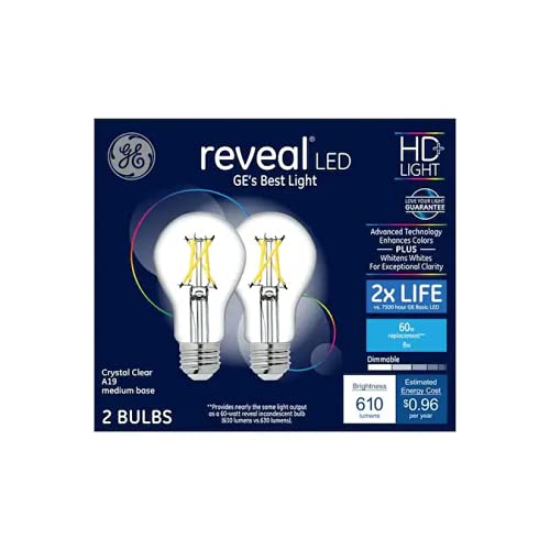 GE Reveal LED 60 watt Equivalent A19 Color Enhancing Dimmable HD Light LED Light Bulb (2 Pack)