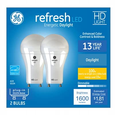 GE Refresh LED 100 watt Equivalent A19 Daylight Dimmable Light Bulb GU24 Plug-in Base (2 Pack)