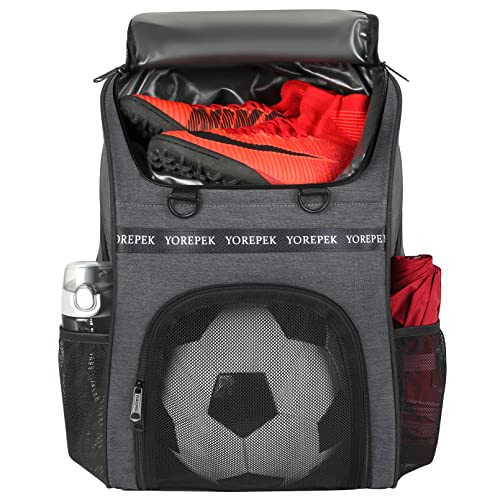 YOREPEK Soccer Bag, Soccer Backpack with Ball Compartment for Youth Boys and Girls Fit Basketball Volleyball, Large Capacity Sports Equipment Bags Gift to School Gym Outdoor Camping, Black