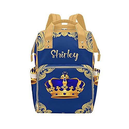 Personalized Blue Gold Diaper Bag with Name Nappy Bags Casual Daypack Waterproof Mummy Backpack for Mom Girl