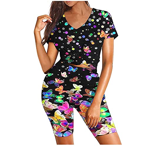 SERYU 2 Piece Outfits for Women Short Sleeve V Neck Biker Shorts Solid Seamless Set Outfits Daily Life Clothing | The Storepaperoomates Retail Market - Fast Affordable Shopping