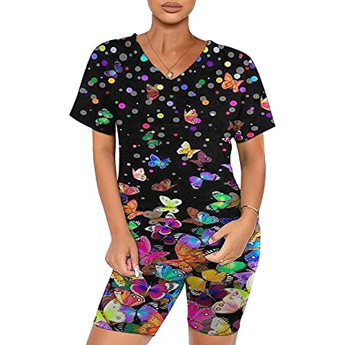 SERYU 2 Piece Outfits for Women Short Sleeve V Neck Biker Shorts Solid Seamless Set Outfits Daily Life Clothing | The Storepaperoomates Retail Market - Fast Affordable Shopping