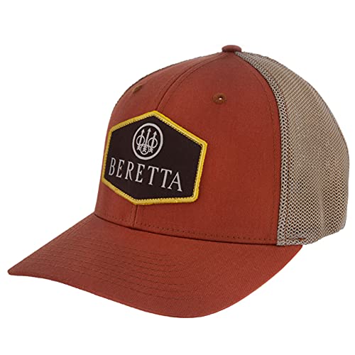 Beretta Men’s Tkad Flexfit Trident Patch Outdoor Casual Cotton Trucker Hat, Dark Orange/Khaki, Medium