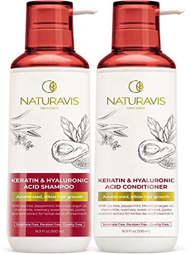 Keratin Shampoo and Conditioner Set with Hyaluronic Acid- Sulfate Free Intense Moisturizing Treatment – For Strengthening Dry and Damaged Hair