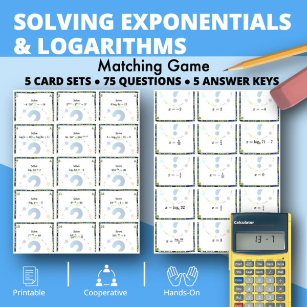 Solving Exponential & Logarithmic Equations Matching Game