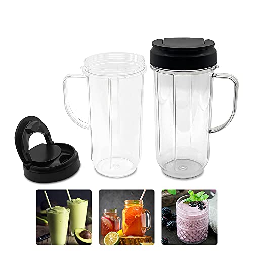 Yeparie 4 Piece Set 22oz Tall Replacement Blender Cup With Flip Top to Go Lid and Handle Compatible with Magic Bullet Cups Travel Mugs 250w MB1001 Blender Juicer Mixer