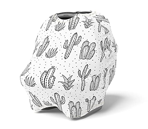 YayaTete Stretchy Multi Use Cover Cactus Car Seat Canopy Nursing Breastfeeding Cover Shopping Grocery Cart High Chair Cover Cacti Nursery Decor Baby Infant Boy,Black,White,Small