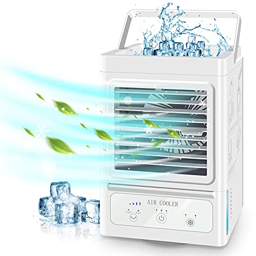 Personal Air Cooler,Auto Oscillation,Portable Air Conditioner Fan with 3 Wind Speeds,2 Refrigeration,Ice Cooler Fan for Indoor Outdoor