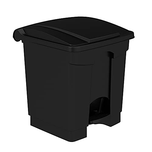 Safco Products Plastic Step-On Trash Can for Hands-Free Disposal, Great for Home/Commercial Use, 8 Gallon, Black (9924BL)