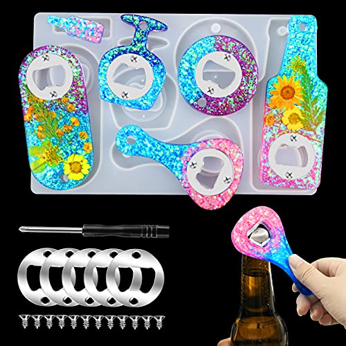 Juome Bottle Opener Resin Molds Kit, Beer Opener Silicone Molds for Epoxy, Resin Jewelry Casting Molds for Wine Corkscrew, DIY Crafts Making