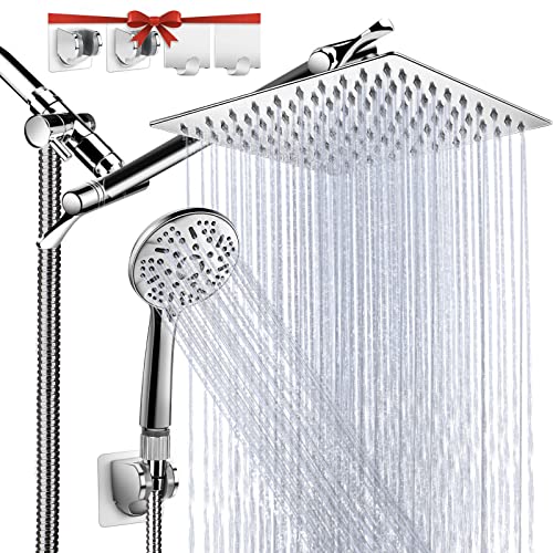 UDOGI Shower Head with Handheld, High Pressure 8″ Rain/Rainfall Shower Head Combo with 5FT Stainless Steel Hose, 11″ Adjustable Extension Shower Arm, 9 Settings Anti-leak Shower Head with Holder