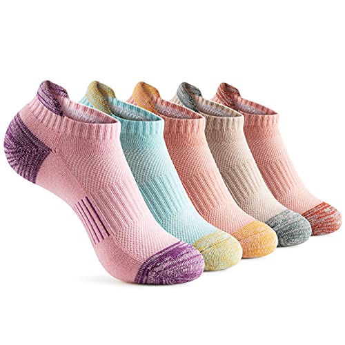 Gonii Ankle Socks Womens Running Athletic No Show Socks Cushioned 5-Pairs (5 Pairs Fun Sorbet Colors, Shoe Size: 6-8)