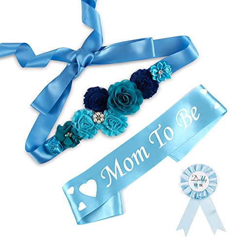 Baby Bee Baby Shower Mommy Sash Pregnancy Sash Keepsake Baby Shower Flower for Gender Reveal (Royal Blue)