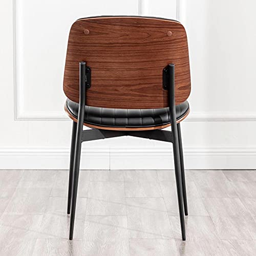 LUNLING Dining Chairs Set of 2 Mid Century Modern Retro Faux Leather Chair with Walnut Bentwood Upholstered Seat Metal Legs Adjustable Foot for Kitchen Dining Room Chairs(Black) | The Storepaperoomates Retail Market - Fast Affordable Shopping
