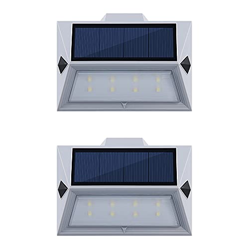GinkyoLux Solar Deck Step Lights, 8 LEDs 3500K Warm White, Waterproof Dusk to Dawn Stair Garden Pathway Fence Railing Patio Landscape Lighting Ideal for Home Safety and Beauty, 2-Pack