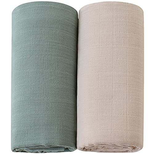 LifeTree Baby Swaddle Blankets, Muslin Swaddle Blankets Boys Girls Baby Muslin Swaddling Wrap Receiving Blanket Neutral for Newborn, 100% Organic Cotton, Large 47 x 47 inches, Solid Color, 2 Pack