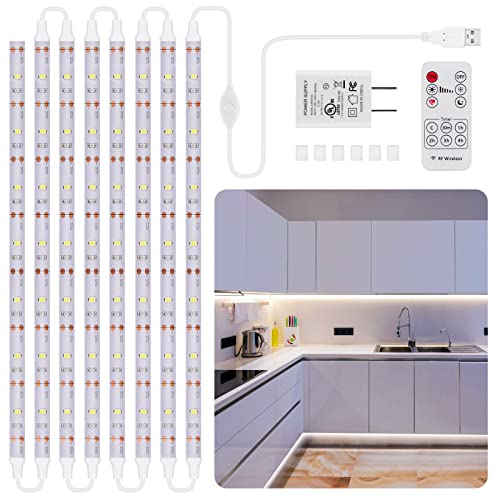 Under Cabinet Lights LED Strip Lighting for Kitchen 13ft Dimmable Under Counter Lighting with Remote Control and Adapter, Timing Cool White Strip Lights for Closet Bookshelf Bedroom – 2400LM, 6000K