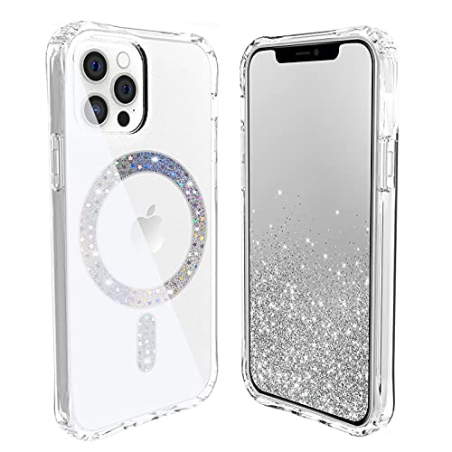 [Upgrade] iPhone 12 Pro Max 6.7 Inch Compatible with MagSafe Clear Case, Built in Magnets Circle, TIRVKEN (Twinkle Stardust)
