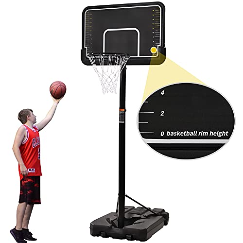 Portable Basketball Hoop & Goal with Vertical Jump Measurement, Slam Dunk Breakaway Rim, 10ft Height-Adjustable Basketball System with 44” Backboard and Wheels for Youth, Kids, Adult Yard Driveway