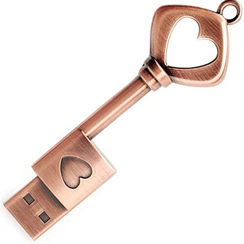 Metal Key Shaped USB Flash Drive Retro Metal Love Heart Thumb Drive Key of Love Key Chain Stick (64GB USB 3.0)