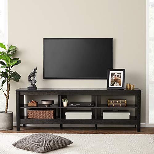 WAMPAT TV Stand for TVs up to 75 inch, Entertainment Center Classic Television Stands with 6 Cubby, Modern TV Table Media Stand for Living Room Office and Bedroom, 70 Inch, Rustic Black