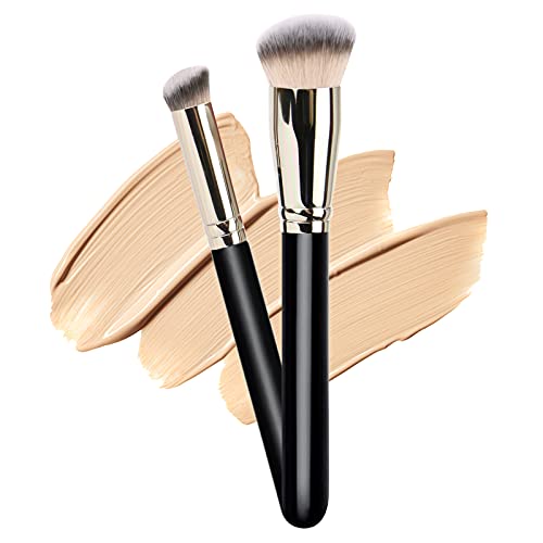 Makeup Brushes Dpolla Pro Foundation Brush and Flawless Concealer Brush Perfect for Any Look Premium Luxe Hair Contour Brush Perfect for Blending Liquid,Buffing,Cream,Sculpting,Mineral Makeup(Black)