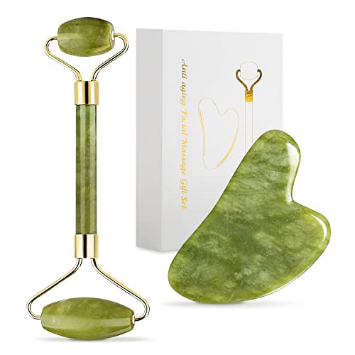 Gua Sha and Jade Roller Gift Set- Gua Sha Facial Massage Tool for Face, Neck and Eye Treatment, Facial Roller for Skin Care Routine
