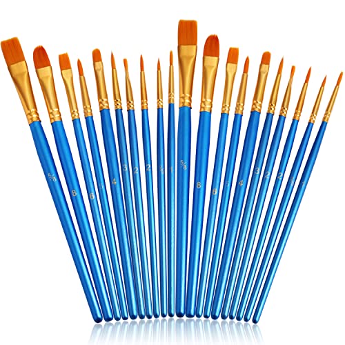 JOINREY Paint Brushes Set,20 Pcs Round Pointed Tip Paintbrushes Nylon Hair Artist Acrylic Paint Brushes for Acrylic Oil Watercolor, Face Nail Art, Miniature Detailing and Rock Painting (Blue)