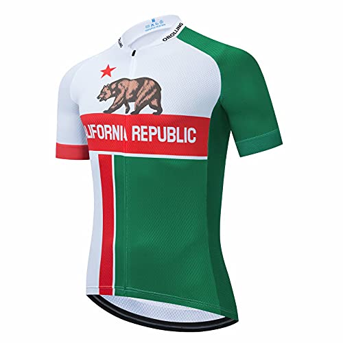 Summer USA California Cycling Jersey Man Mountain Bike Clothing Quick-Dry Racing MTB Bicycle Clothes Uniform Breathale Cycling Clothing Wear White(M)