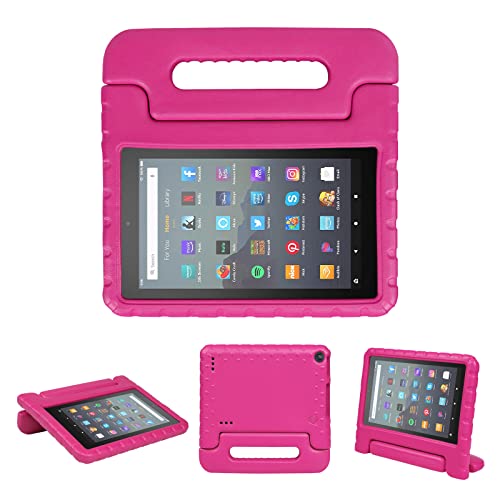 Kid-Friendly Case for Amazon Fire 7 2019 9th Gen, Light-Weight EVA Soft Foam Durable Rugged Shockproof Kid-Proof Multi-Purpose Handle Kickstand Cover for Child – Rosered