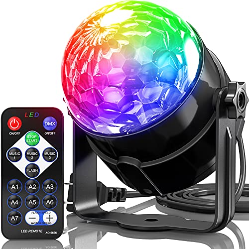 Disco Ball Light Party Lights,  Dj Disco Light 7 Colors Strobe Light Sound Activated Stage Lights Dj Equipment with Remote Control Disco Ball Lamps for Home Room Parties Kids Birthday Wedding Bar