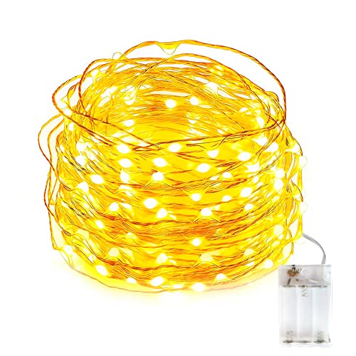 EvaStary Battery Operated String Lights, 33ft 100 Led IP65 Waterproof Sliver Wire Lights, Warm Fairy Lights for Outdoor Indoor Bedroom Garden Christmas Tree Wedding