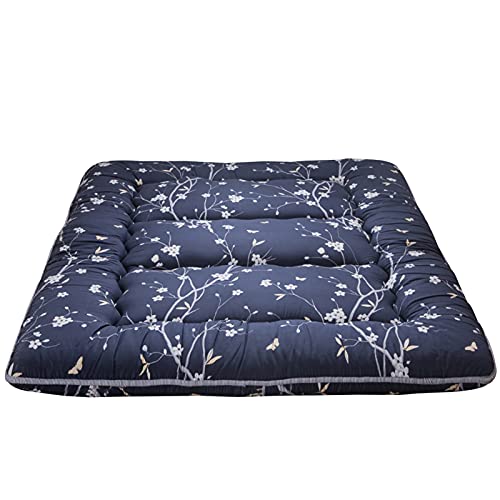 Navy Floral Printed Japanese Floor Mattress Rustic Style Memory Foam Futon Mattress Foldable Bed Roll Up Camping Mattress Floor Lounger Bed Couches and Sofas 4 Inch Mattress Topper King Size | The Storepaperoomates Retail Market - Fast Affordable Shopping