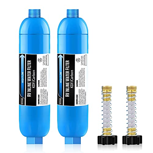 Lifefilter RV Inline Water Filter with Flexible Hose Protector, NSF Certified, Reduces Chlorine, Bad Taste&Odor for RVs and Marines, Drinking & Washing Filter, Dedicated for RVs, 2 Pack
