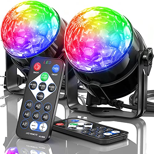 Disco Ball Light Party Lights,  Dj Disco Light 7 Colors Strobe Light Sound Activated Stage Lights Dj Equipment with Remote Control Disco Ball Lamps for Home Room Parties Kids Birthday Bar 2 Pack