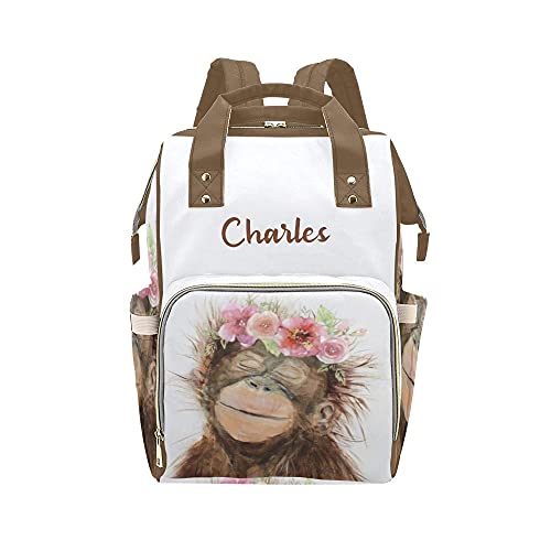 Personalized Animal Monkey Diaper Bag with Name Nappy Bags Casual Daypack Waterproof Mummy Backpack for Mom Girl